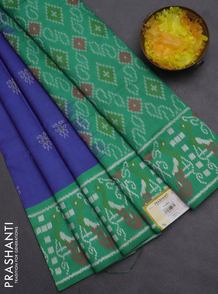 Semi sambalpuri silk saree blue and green with allover ikat buttas and thread woven border