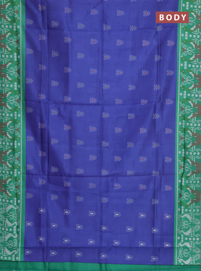 Semi sambalpuri silk saree blue and green with allover ikat buttas and thread woven border