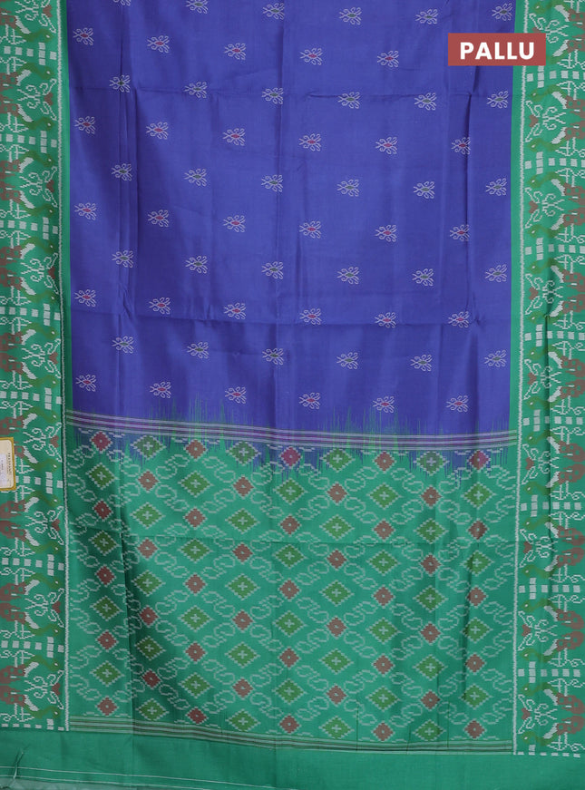 Semi sambalpuri silk saree blue and green with allover ikat buttas and thread woven border