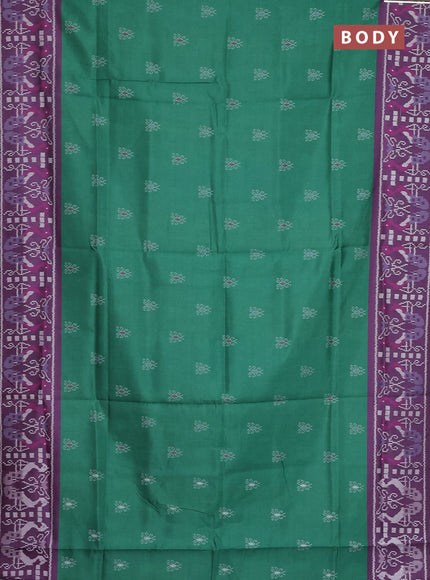 Semi sambalpuri silk saree green and purple with allover ikat buttas and thread woven border