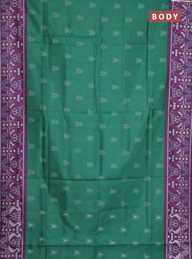 Semi sambalpuri silk saree green and purple with allover ikat buttas and thread woven border