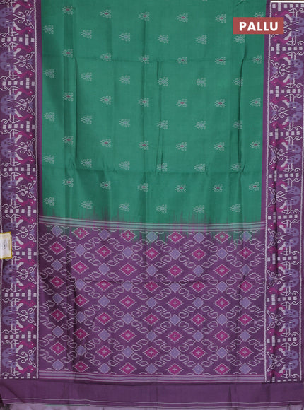 Semi sambalpuri silk saree green and purple with allover ikat buttas and thread woven border