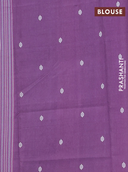 Semi sambalpuri silk saree green and purple with allover ikat buttas and thread woven border