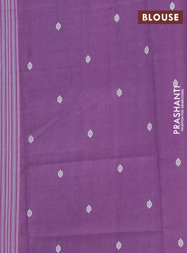 Semi sambalpuri silk saree green and purple with allover ikat buttas and thread woven border
