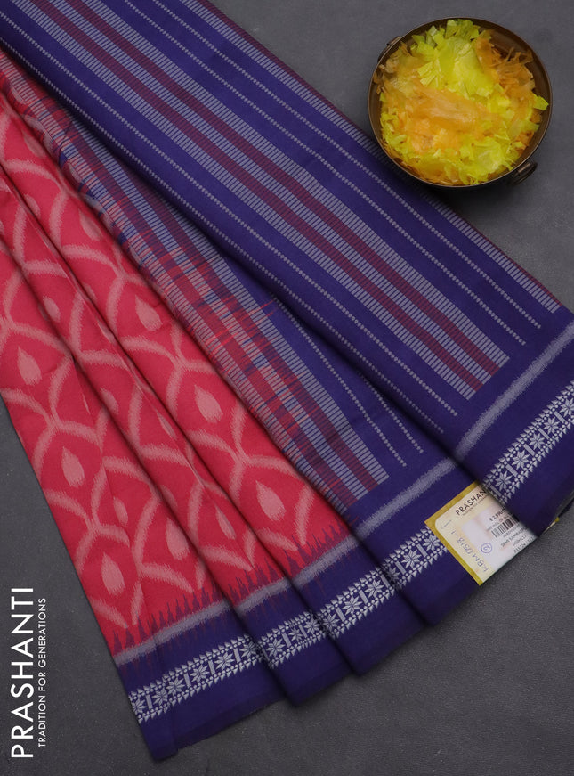 Semi sambalpuri silk saree pink and violet with allover ikat weaves and thread woven border