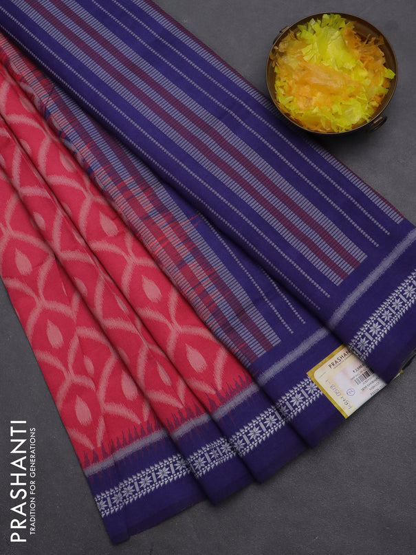 Semi sambalpuri silk saree pink and violet with allover ikat weaves and thread woven border
