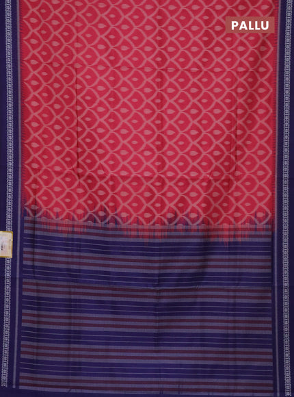 Semi sambalpuri silk saree pink and violet with allover ikat weaves and thread woven border