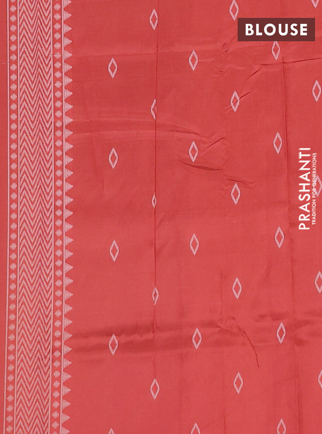 Semi sambalpuri silk saree black and rustic orange with allover ikat weaves and thread woven border