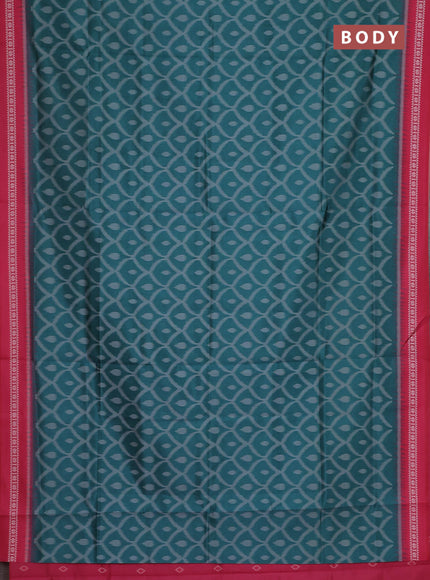 Semi sambalpuri silk saree teal green and pink with allover ikat weaves and thread woven border