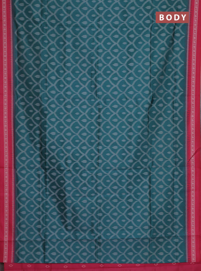Semi sambalpuri silk saree teal green and pink with allover ikat weaves and thread woven border
