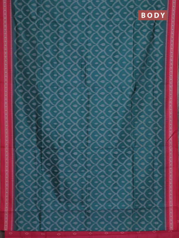 Semi sambalpuri silk saree teal green and pink with allover ikat weaves and thread woven border