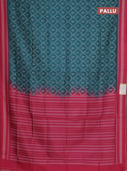 Semi sambalpuri silk saree teal green and pink with allover ikat weaves and thread woven border