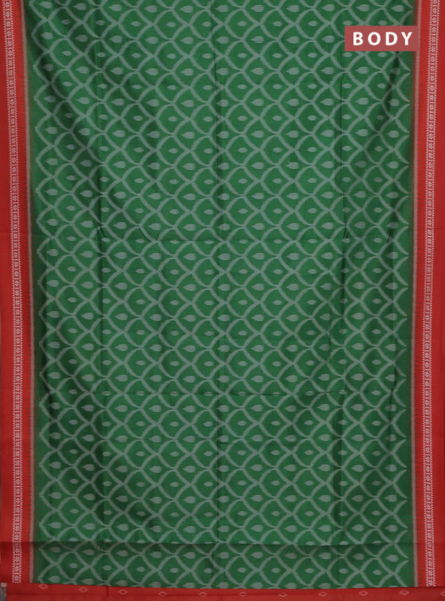 Semi sambalpuri silk saree green and orange with allover ikat weaves and thread woven border