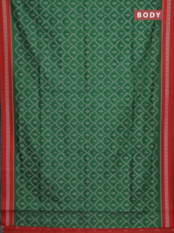 Semi sambalpuri silk saree green and orange with allover ikat weaves and thread woven border