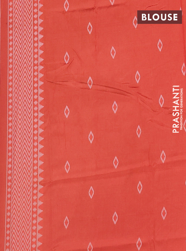 Semi sambalpuri silk saree green and orange with allover ikat weaves and thread woven border