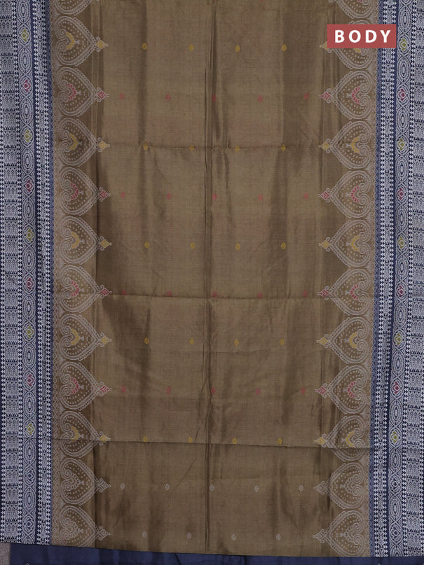 Semi sambalpuri silk saree olive green and navy blue with allover ikat buttas and thread woven border