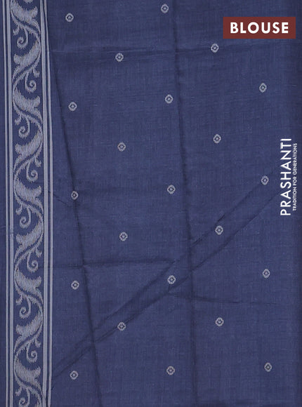 Semi sambalpuri silk saree olive green and navy blue with allover ikat buttas and thread woven border