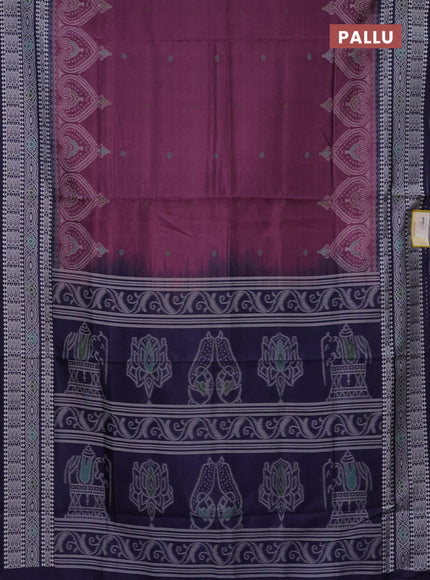 Semi sambalpuri silk saree wine shade and navy blue with allover ikat buttas and thread woven border
