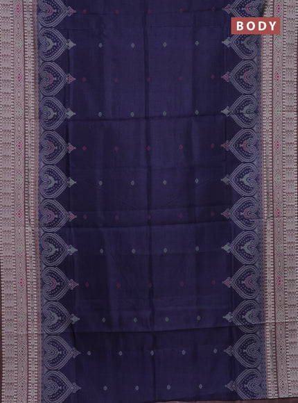 Semi sambalpuri silk saree dark blue and pastel brown with allover ikat buttas and thread woven border