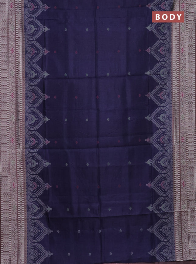 Semi sambalpuri silk saree dark blue and pastel brown with allover ikat buttas and thread woven border