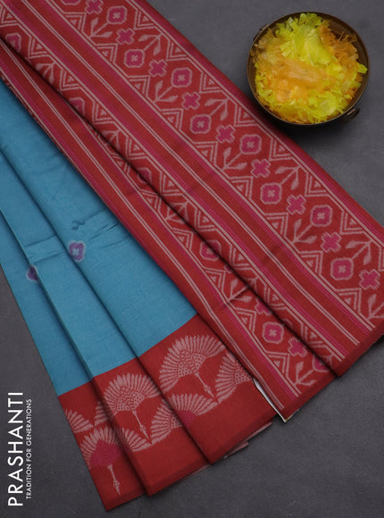Semi sambalpuri silk saree teal blue and maroon with ikat buttas and thread woven border