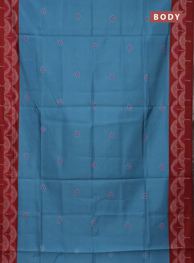 Semi sambalpuri silk saree teal blue and maroon with ikat buttas and thread woven border
