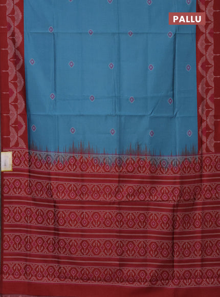 Semi sambalpuri silk saree teal blue and maroon with ikat buttas and thread woven border