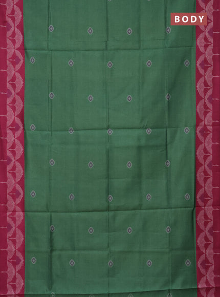 Semi sambalpuri silk saree green and pink with ikat buttas and thread woven border