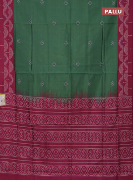 Semi sambalpuri silk saree green and pink with ikat buttas and thread woven border