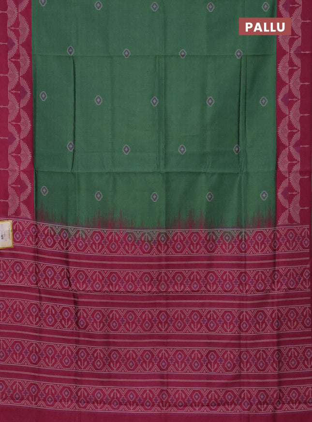 Semi sambalpuri silk saree green and pink with ikat buttas and thread woven border