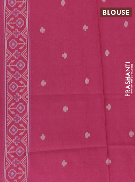 Semi sambalpuri silk saree green and pink with ikat buttas and thread woven border