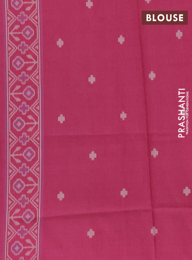 Semi sambalpuri silk saree green and pink with ikat buttas and thread woven border