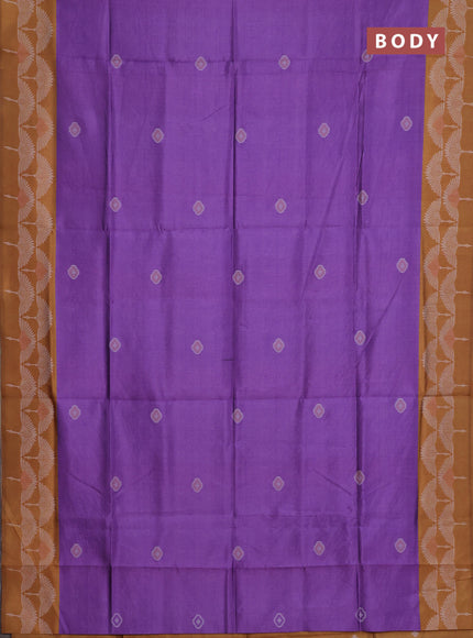 Semi sambalpuri silk saree purple and dark mustard with ikat buttas and thread woven border