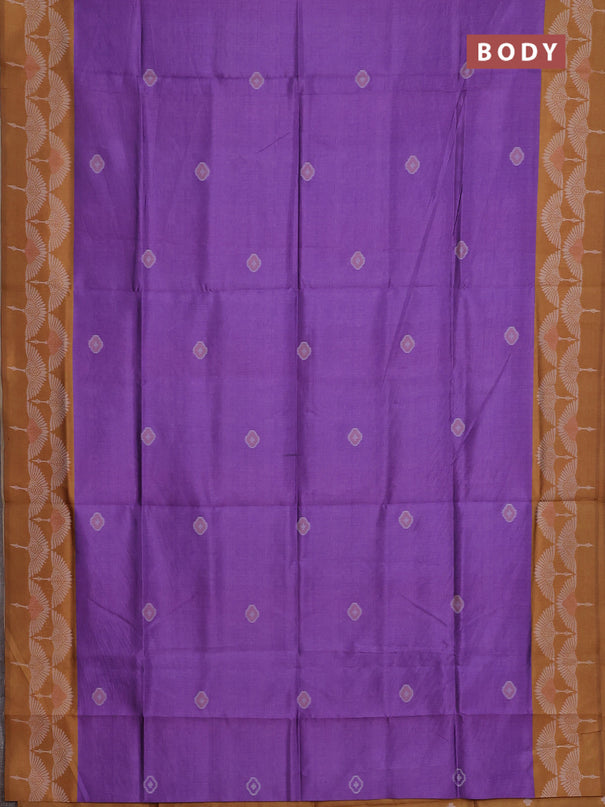 Semi sambalpuri silk saree purple and dark mustard with ikat buttas and thread woven border