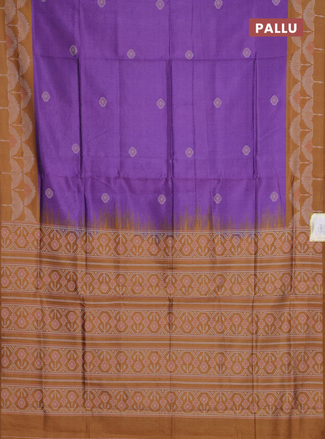 Semi sambalpuri silk saree purple and dark mustard with ikat buttas and thread woven border