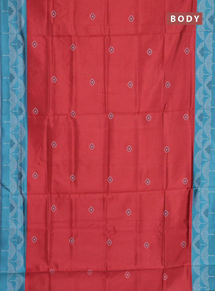 Semi sambalpuri silk saree maroon and teal blue with ikat buttas and thread woven border