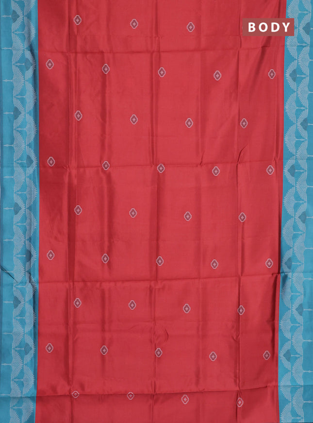 Semi sambalpuri silk saree maroon and teal blue with ikat buttas and thread woven border