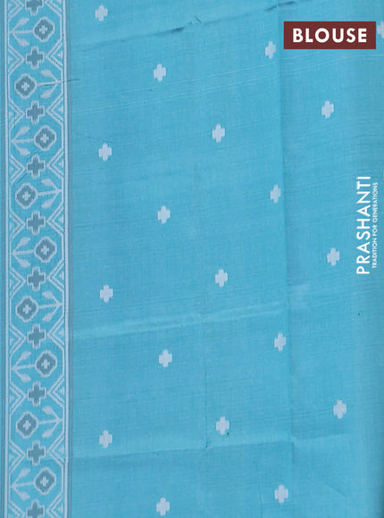 Semi sambalpuri silk saree maroon and teal blue with ikat buttas and thread woven border