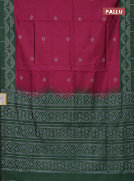 Semi sambalpuri silk saree pink and green with ikat buttas and thread woven border