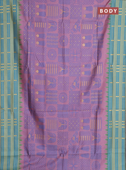 Semi sambalpuri silk saree pastel pink and pastel green with allover thread & zari weaves and thread woven border