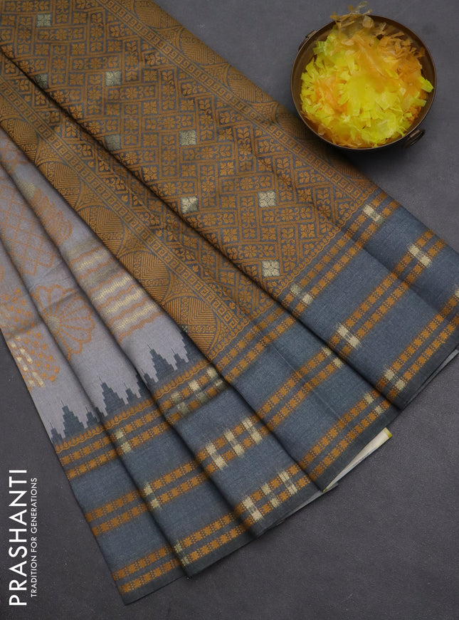 Semi sambalpuri silk saree grey shade and dark grey with allover thread & zari weaves and thread woven border