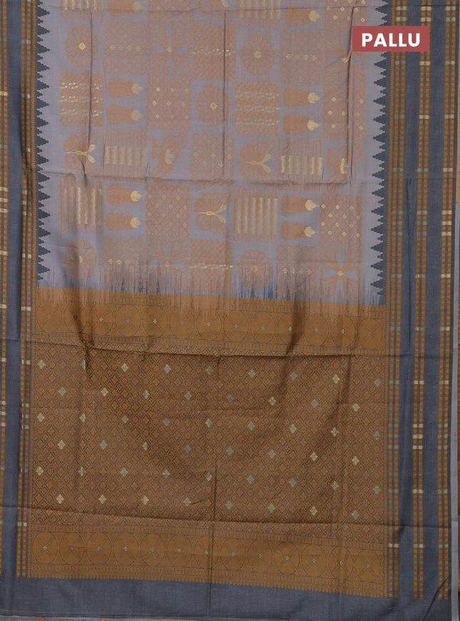 Semi sambalpuri silk saree grey shade and dark grey with allover thread & zari weaves and thread woven border