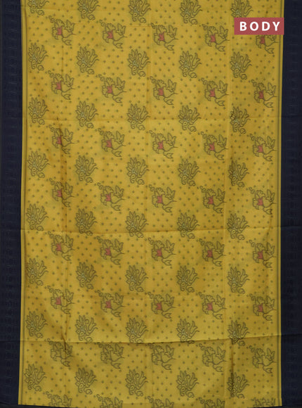 Semi sambalpuri silk saree yellow and grey navy blue with allover ikat butta weaves and thread woven border