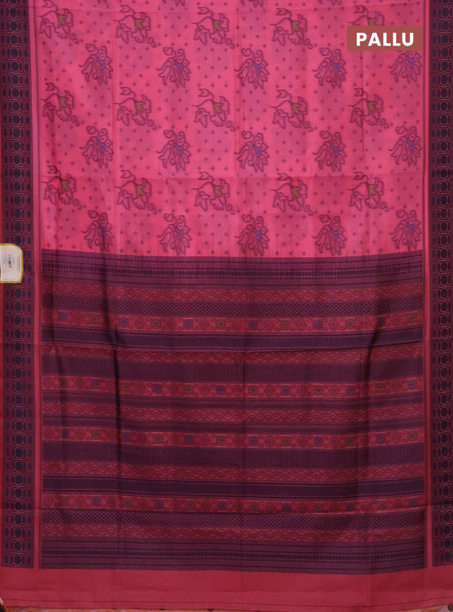 Semi sambalpuri silk saree candy pink and maroon shade with allover ikat butta weaves and thread woven border
