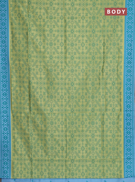 Semi sambalpuri silk saree lime yellow and light blue with allover ikat weaves and thread woven border