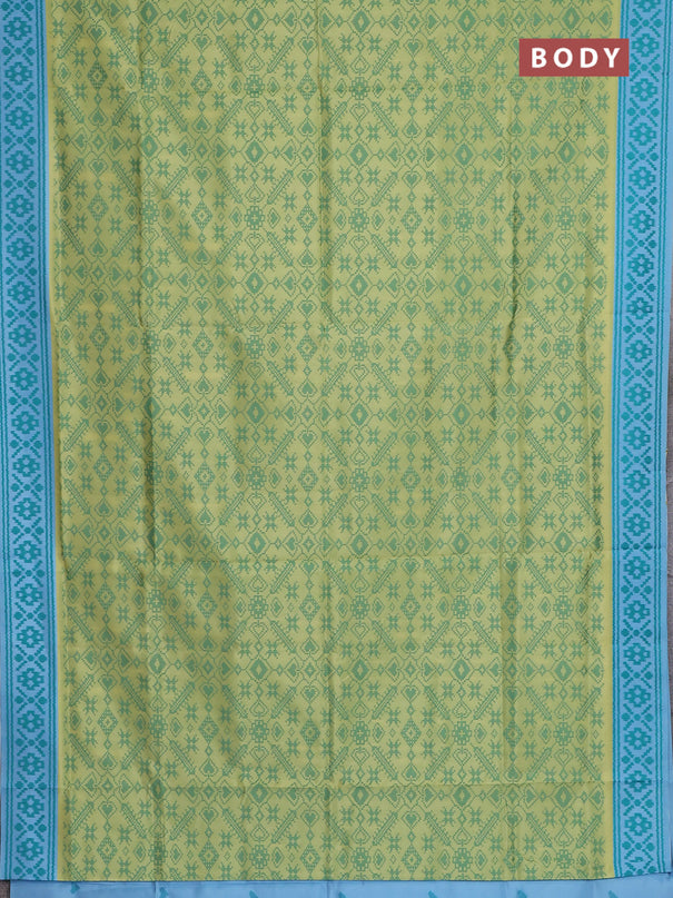 Semi sambalpuri silk saree lime yellow and light blue with allover ikat weaves and thread woven border