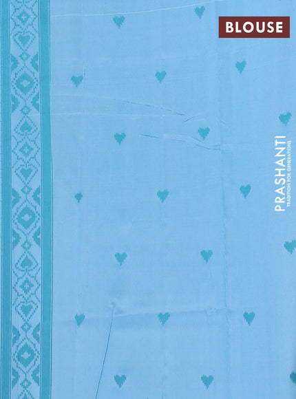 Semi sambalpuri silk saree lime yellow and light blue with allover ikat weaves and thread woven border