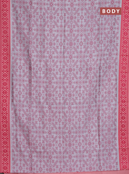 Semi sambalpuri silk saree grey and peach orange with allover ikat weaves and thread woven border