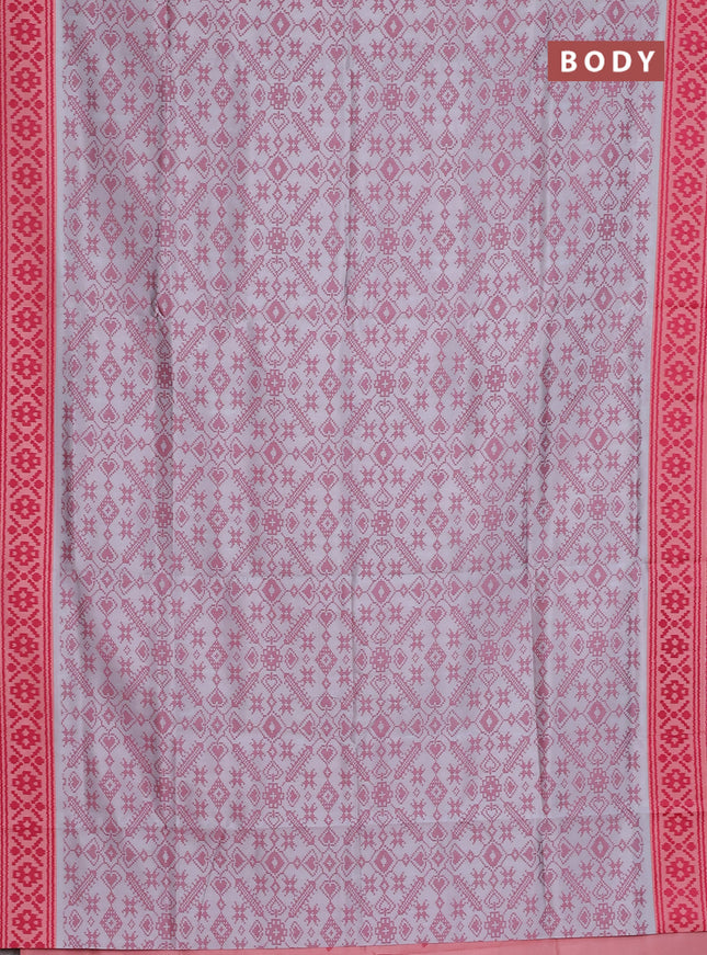 Semi sambalpuri silk saree grey and peach orange with allover ikat weaves and thread woven border