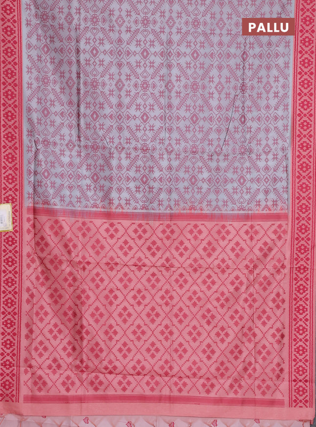 Semi sambalpuri silk saree grey and peach orange with allover ikat weaves and thread woven border